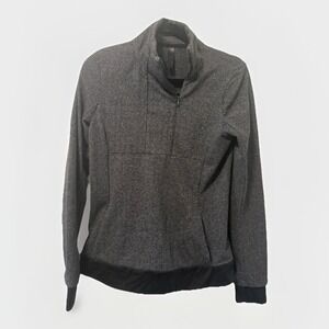 Kyodan Alpine 1/4 Zip Double Brushed‎ Jacquard Sweater Size Black Gray Petite S